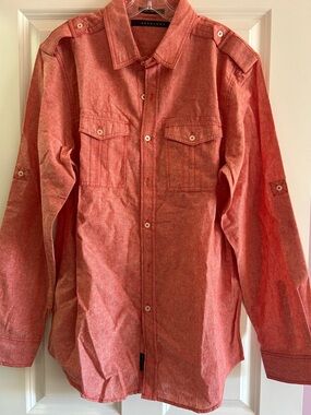 Sean John Coral-Red Military Style Button-Up Shirt